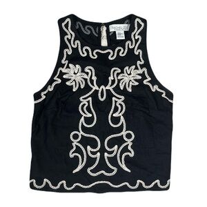 Rachel Zoe Black and White Embroidered Tank Top